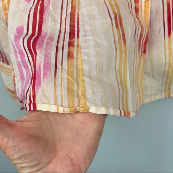 Naracamicie Striped Pink and Yellow Tie-Dye Wrinkle Button-Up Shirt Sz III or 6 - Picture 10 of 13